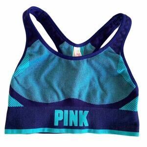Victoria's Secret PINK Active Unlined Seamless Racerback Blue Sports Bra Size XS